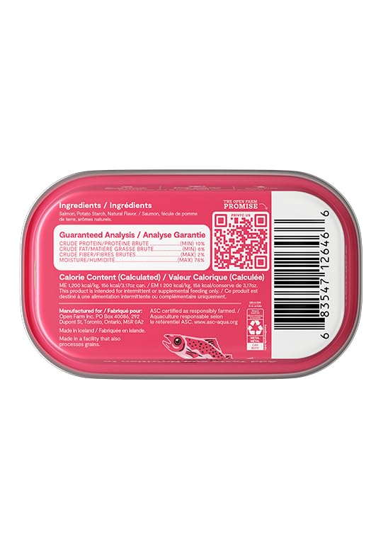 Open Farm, Canned Cat Food Topper, Silky Mousse Made with 95% Responsibly Sourced Icelandic Fish, Grain & Legume Free, Salmon Recipe, 3.17oz Cans (Pack of 17)