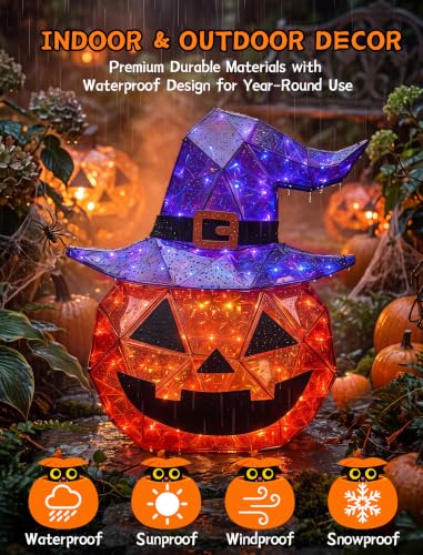 Kivonfa Halloween Decorations Outdoor 24 Inch Light Up Pumpkin Witch Hat — view 4