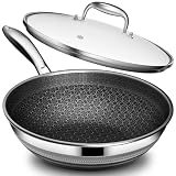 Balavina Woks & Stir-fry Pans Nonstick - Hybrid 304 Stainless Steel Wok 10.8' Non Stick Wok Pan with Lid for Induction, Electric, Gas, All Stoves, PFOA Free Cookware, Dishwasher and Oven Safe