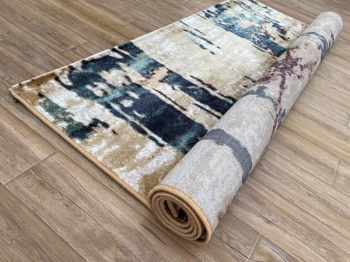 Image of Modern 4x6 Feet (120x180 CM) Silk Touch Carpet for Living Room | Washable Anti-Skid | Multicolor Lattice Pattern | Stain-Resistant Floor Rug for Drawing Room Hall