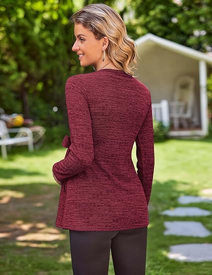 Image of Ekouaer Maternity Shirts Ribbed Long Sleeve Pregnancy Sweater Tops Outfits