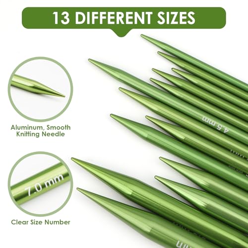 Interchangeable Circular Knitting Needles Set Premium Aluminum Knitting Kit 13 Pairs of 4 Inch with 4 Cables, Accessories and Storage Bag Green by TAEYONK - Used condition - Image 2