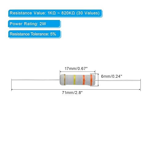 Miniatura 2 de PATIKIL Resistencia de película de carbono de 2 vatios 1K-820 K ohmios, 150 piezas de 30 valores, kit surtido de resistencias de 5% de tolerancia