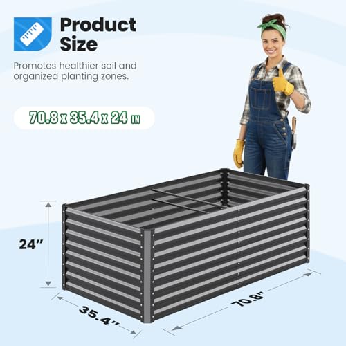 Quictent Galvanized Raised Garden Bed 6x3x2 Ft Metal Planter Box Bottomless for Backyard Outdoor, Include 1 pc Tomato Cage (Dark Gray) by Quictent - Used condition - Image 7