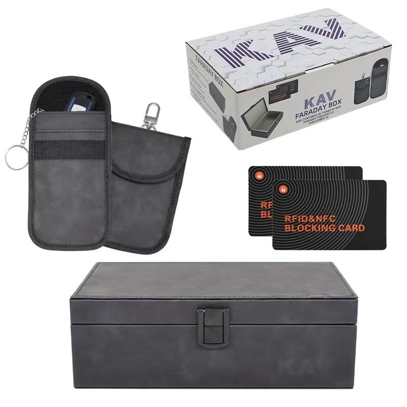 Boîte Faraday KAV contre le vol de voiture par attaque de relais avec pochette et carte RFID