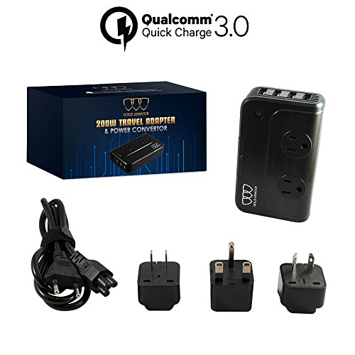200W Portable Power Adapter & Convertor, Universal Travel Adapter with 4 USB Wall