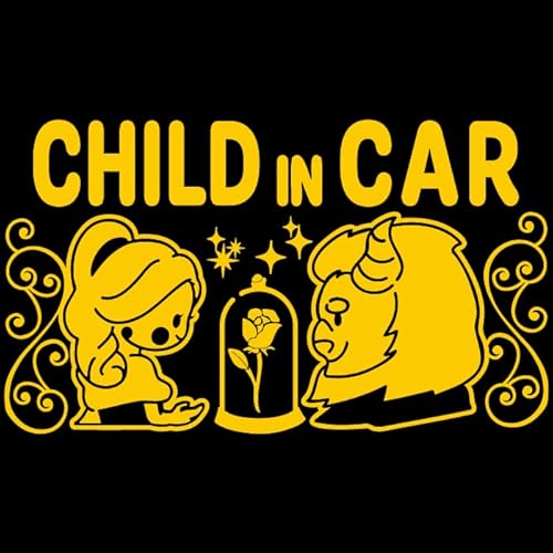 美女と野獣 結婚 child in car 車 ステッカー シール チャイルド イン カー かわいい おしゃれ キャラクター グッズ シンプル 雑貨 ギフト プレゼント お祝い 子供 赤ちゃん カワイイ オシャレ 防水 お洒落 可愛い(3029-イエロー)