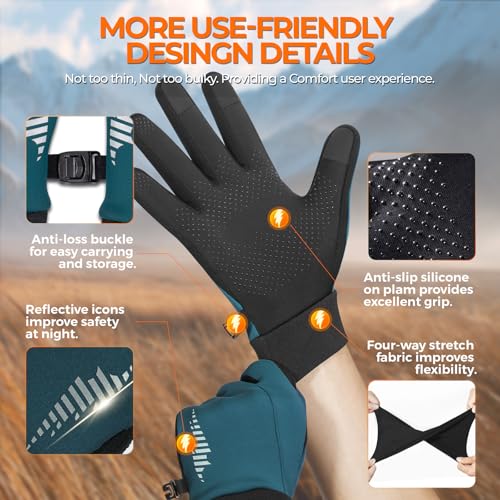 Image of rivmount Winter Gloves Women Men, Cold Weather Touch Screen Liner Glove, Windproof 3-Layers, for Running, Cycling, Biking, Hiking, Driving