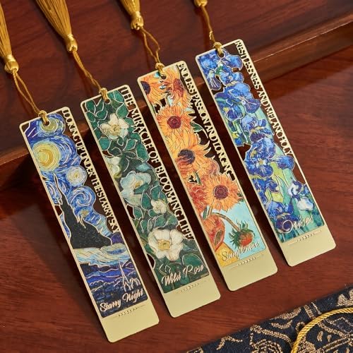 4 PCS Metal Bookmark with Tassel, Van Gogh Art Book Marks for Rea...
