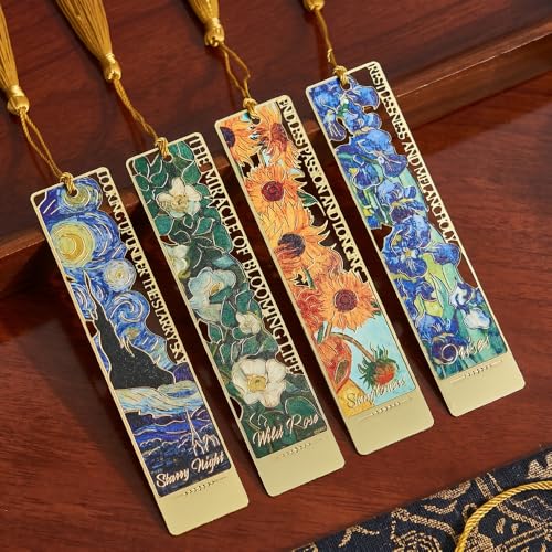 4 PCS Metal Bookmark with Tassel Van Gogh Art Book Marks for Reading Women & Men Book Lover Gifts for Teacher Writers Readers