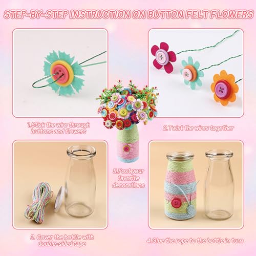 Mostop Poke-in Art Flower Bouquet DIY Craft Kit for Girls Age 4-5 6-7 8-12, Mess-Free Button Felt Flower Making Set, Creative Activity Educational Birthday Gift Toys for 6-8 8-10 Year Old Kids - Image 5