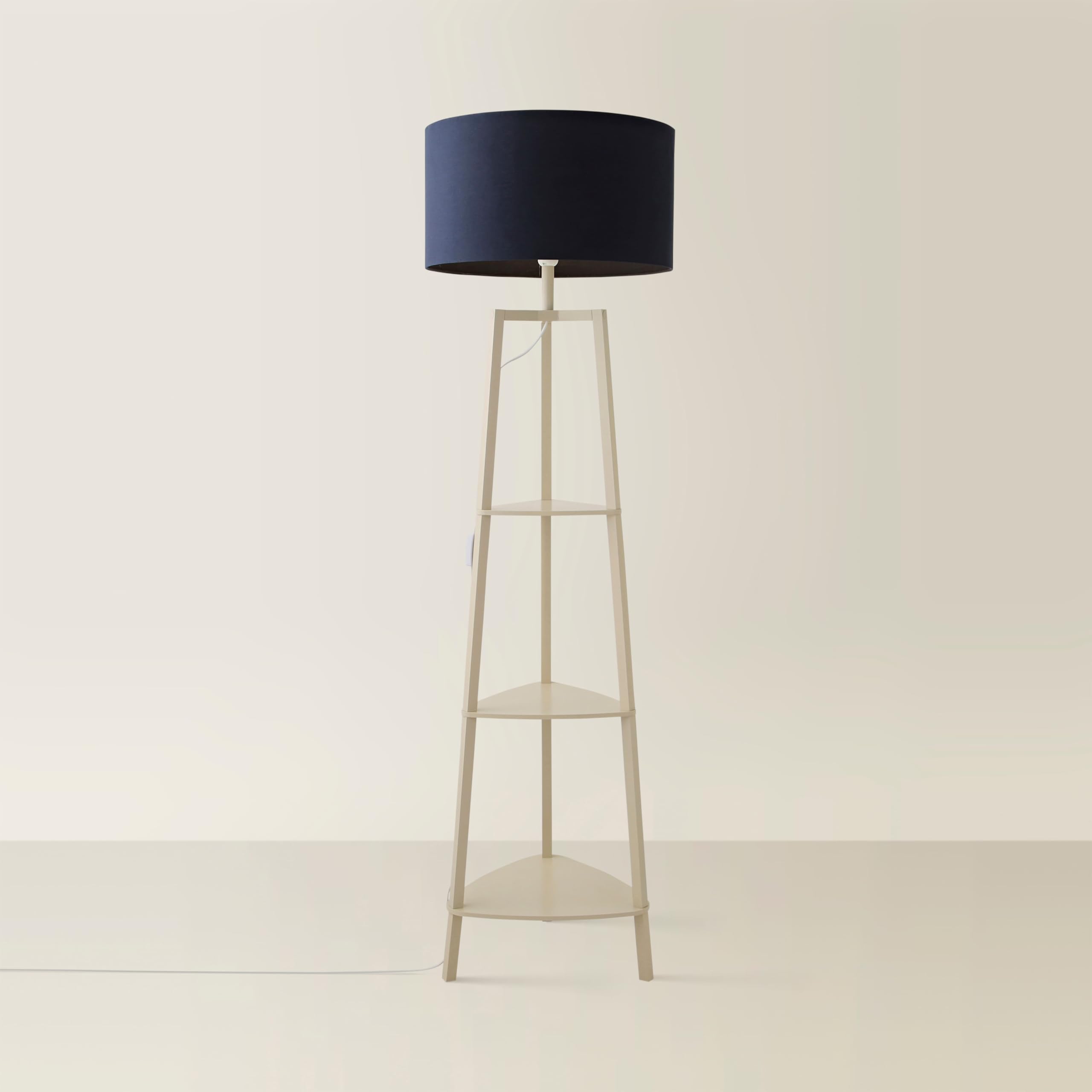 ValueLights | Hiru Painted Cream 3 Tier Wooden Shelf Floor Lamp with Navy Blue Lamp Shade | Floor Lamps, Home Décor & Improvement Essential