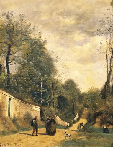 Cuadro Pintura al óleo Corot 60x90cm, lienzo decorativo Calle en D'avray