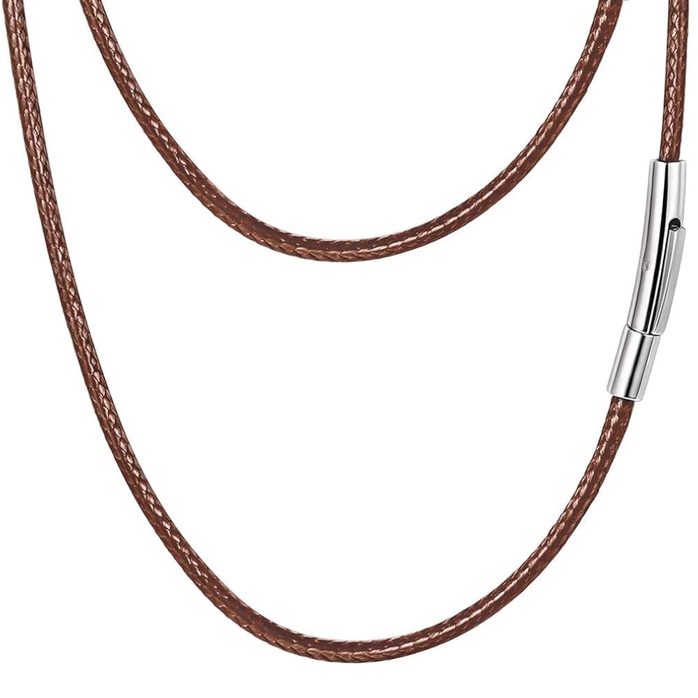 PROSTEEL Black/Brown Wax Leather Cord, Braided Rope Necklace, 2mm/3mm, Stainless Steel Snap Clasp, Men Women Jewelry, DIY Customize Cord for Pendant, 16''- 30''