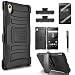 Xperia Z5 Case, Circle [Heavy Duty] Combo Rugged Shell Cover Holster with Built-in Kickstand and Holster Locking Belt Clip + Circle(TM) Stylus Touch Screen Pen And Screen Protector - Black
