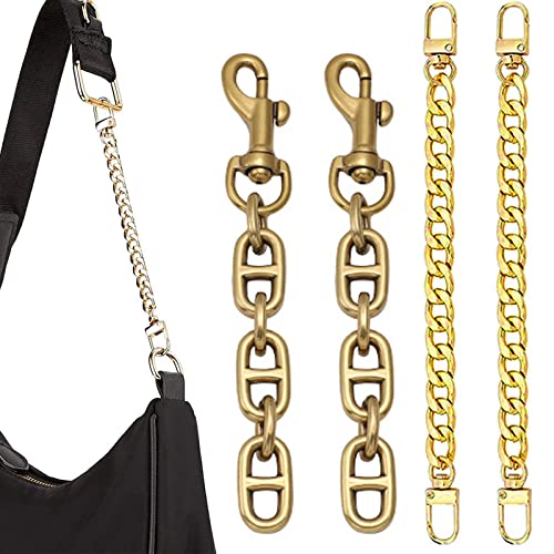 AUXHCYL 4 Pièces Chaîne Sac à Main, Chaîne Sac à Main avec Boucles Pivotants, Chaîne de Remplacement Pour Sac à Main, Bandouliere Pour Sac 20cm 12 cm, Or Clair et Antique Cover