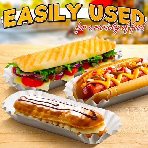 50 Pcs Hotdog Trays Disposable for Party and BBQ - Durable Paper Hot Dog Trays Disposable for Food Serving, Suitable for Hotdogs and Nachos, Microwave-Safe and Grease Resistant, Hot Dog Holders