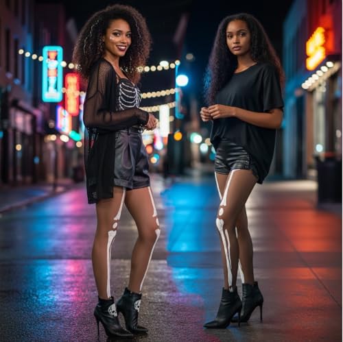 Image of ToBeInStyle Women's Scary Skeleton Leg Bones Halloween Hosiery Tights & Thigh High Stockings
