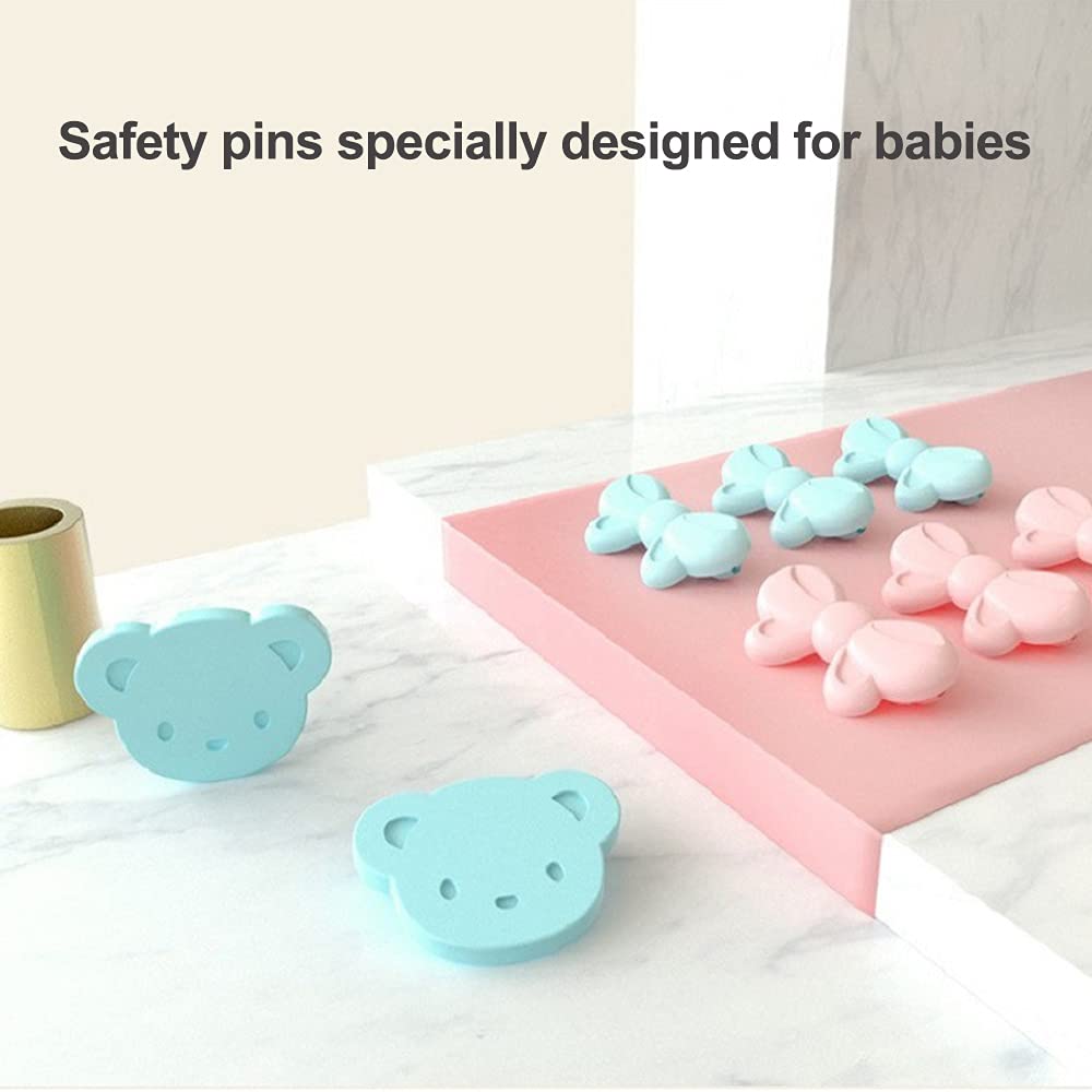 Lot de 6 épingles à nourrice pour bébé avec coque en plastique, clips de sécurité multifonctions pour fixer les vêtements de bébé, nappes et couches (ours bleu)