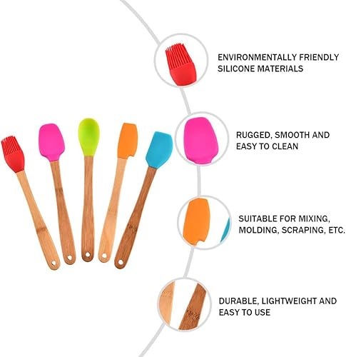 Miniatura 2 de DOITOOL Juego de 5 espátulas de silicona, resistentes al calor con mango de madera, utensilios de cocina antiadherentes con cepillo para untar para