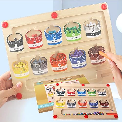 Image of Kidology Magnetic Color and Number Maze, Montessori Toys for 2+ Year Old, Wooden Magnet Board Counting & Color Sorting Toddler Activities Educational Fine Motor Skills Toys Gifts
