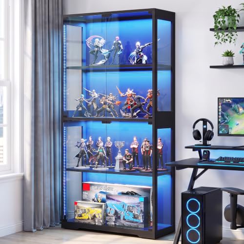 Image of AODK Display Cabinet with Glass Door & RGB LED Lights, 4-Tier Display Case