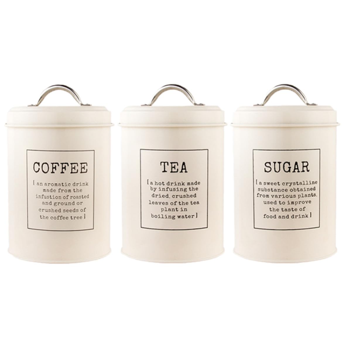 Juego de 3 tarros de almacenamiento de hierro blanco con tapa hermética para té y café nórdico