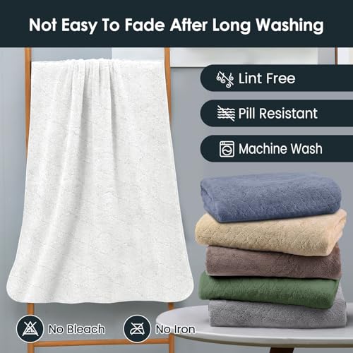 Image of JML Microfiber Bath Towels Set of 2, 30 in x 60 in, Oversized, Ultra Soft, Super Absorbent, Fast Drying, No Fading Large Bathroom Towel Set for Sport, Travel, Fitness, SPA,Yoga (Coral Fleece - White)
