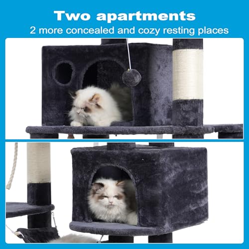 Image of Hey-brother Large Multi-Level Cat Tree Condo Furniture with Sisal-Covered Scratching Posts, 2 Bigger Plush Condos, Perch Hammock for Kittens, Cats and Pets Smoky Gray MPJ020G