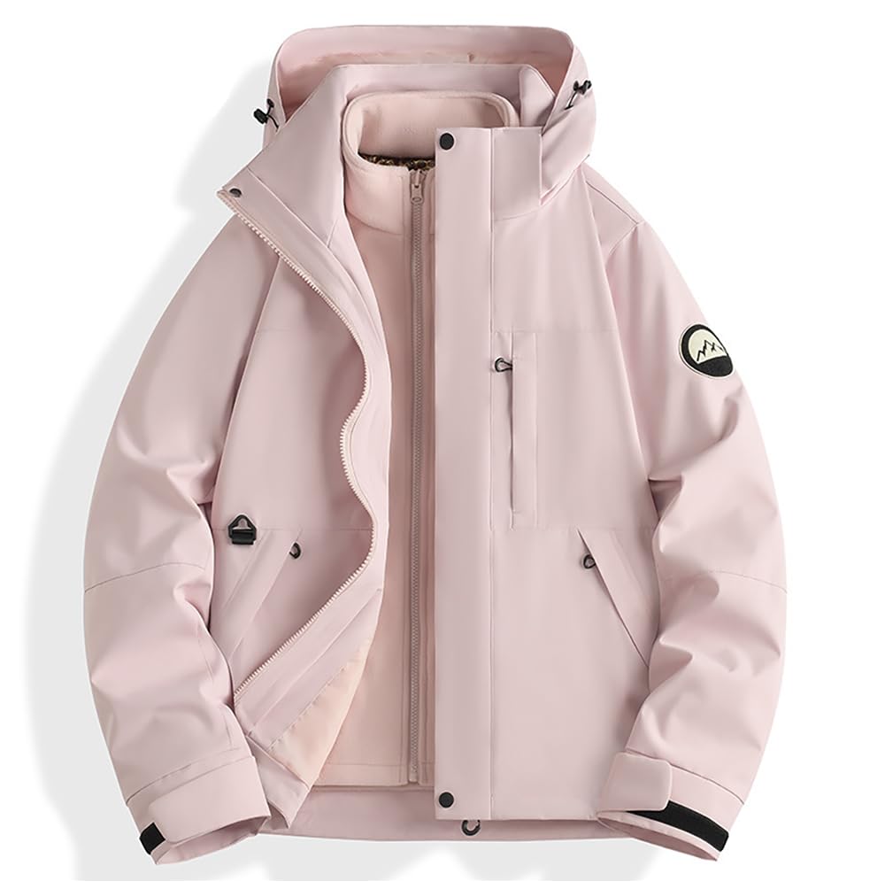 Giacca softshell da uomo e donna, 3 in 1, con fodera interna in pile, antivento, impermeabile, con cappuccio, giacca funzionale calda, per ciclismo, escursionismo