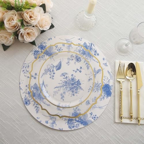 Platos descartables de cartón azul floral 13 pulg x6 miniatura 2