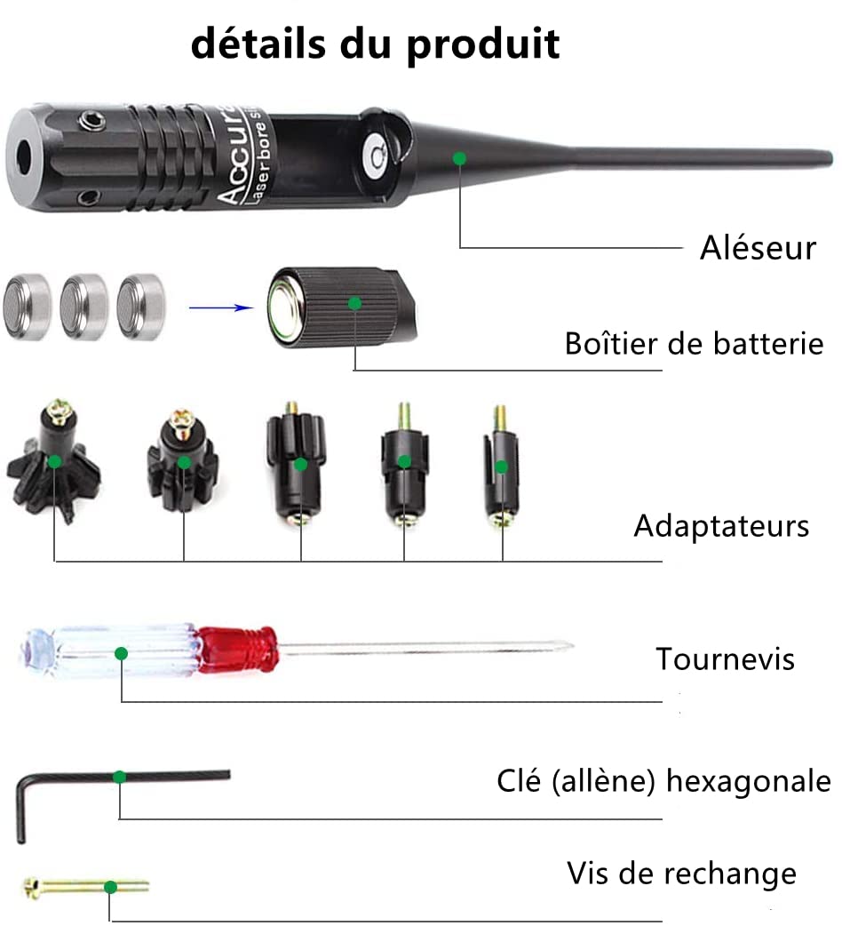 KinZon Bore Sighter Kit mirino laser per mirino rosso da 0,22 a 0,50 calibro 9 mm Accessori per mirino per pistola softair, caccia