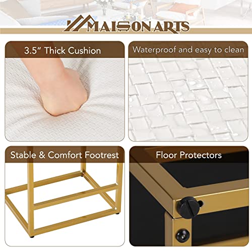 Maison Arts White & Gold Counter Height 24" Bar Stools Set Of 2 For Kitchen Counter Modern Barstools Upholstered Faux Leather Square Stools Backless Farmhouse Island Chairs,Support 330 Lbs, 24 Inch #TOP4