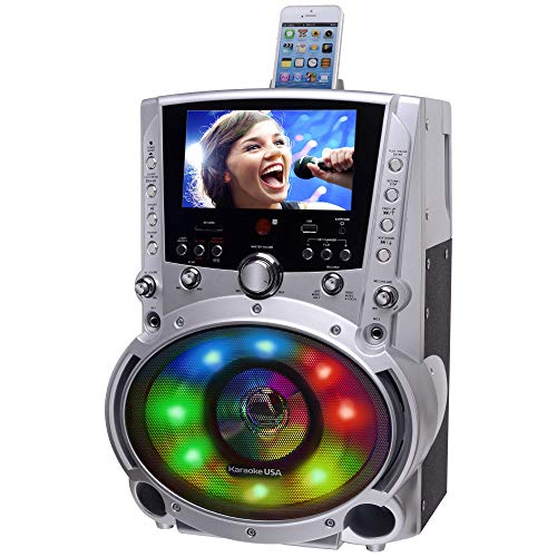 Karaoke USA GF758 Complete Karaoke System with 2 Microphones, Remote Control, 7” Color Screen, LED Lights - Works with DVD, Bluetooth, CD, MP3 and All Devices