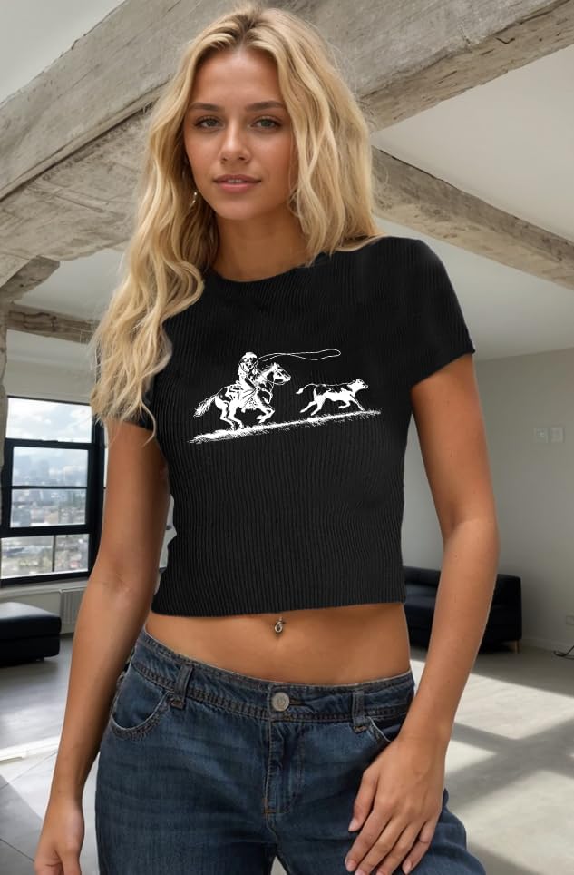Cropped Cowgirl Outfits for Women Western Rodeo Crop Tops Cowboy Country Concert Graphic Tees - Image 3