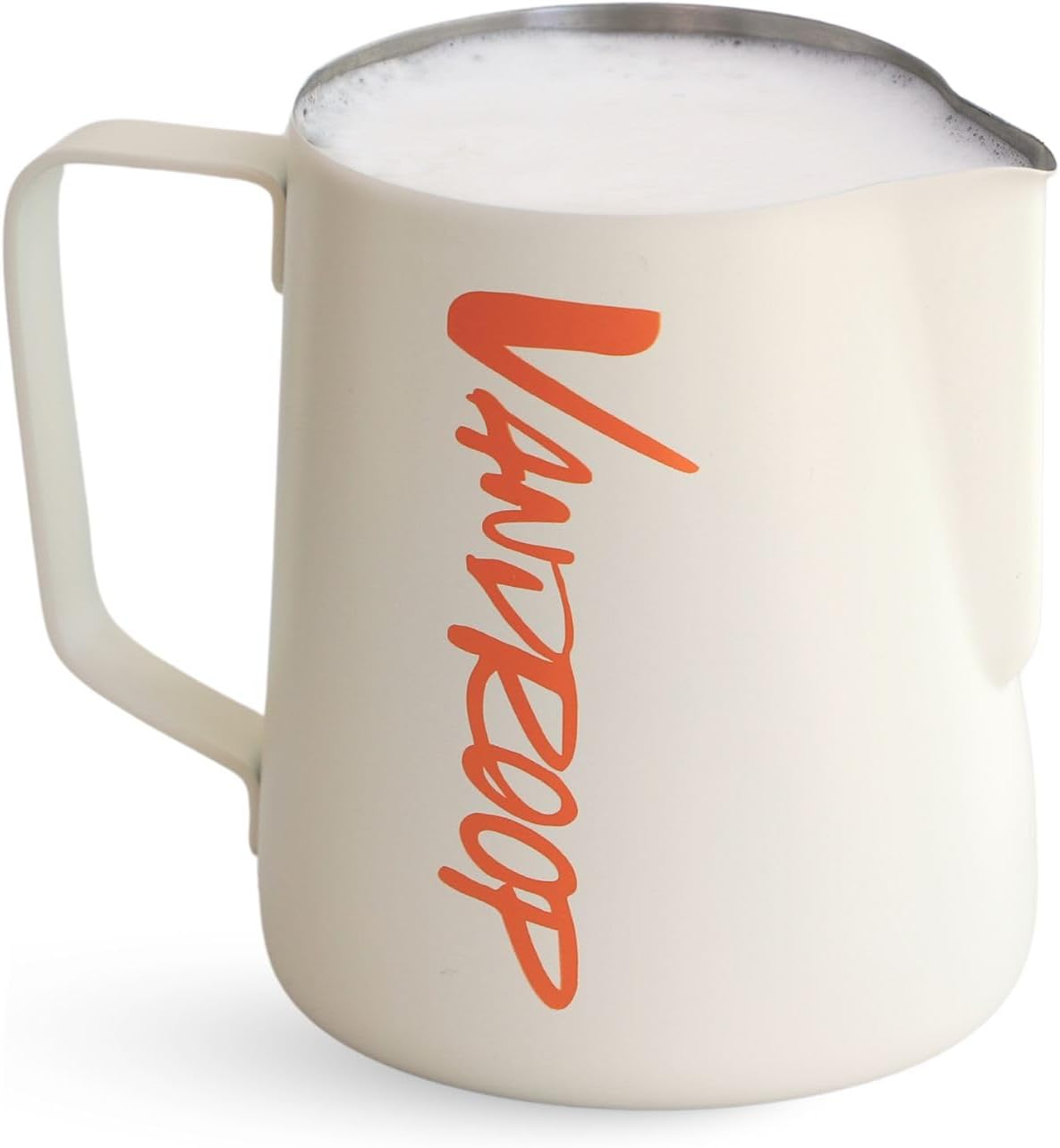 Milk Frothing Pitcher, Stainless Steel Milk Frother Cup, Espresso Steaming Pitcher for Latte Art Cappuccino, Coffee Milk Steamer Cup (20oz/600ml, Cream White)