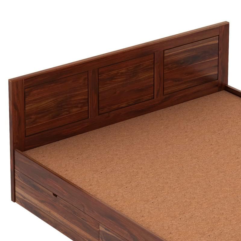Image of WOODLAB Furniture Solid Sheesham Wood Queen Size Bed with 4 Side Drawer Storage | Wooden Double Bed Cot for Bedroom | Modern Wooden Palang Bed Furniture for Home | Honey Finish