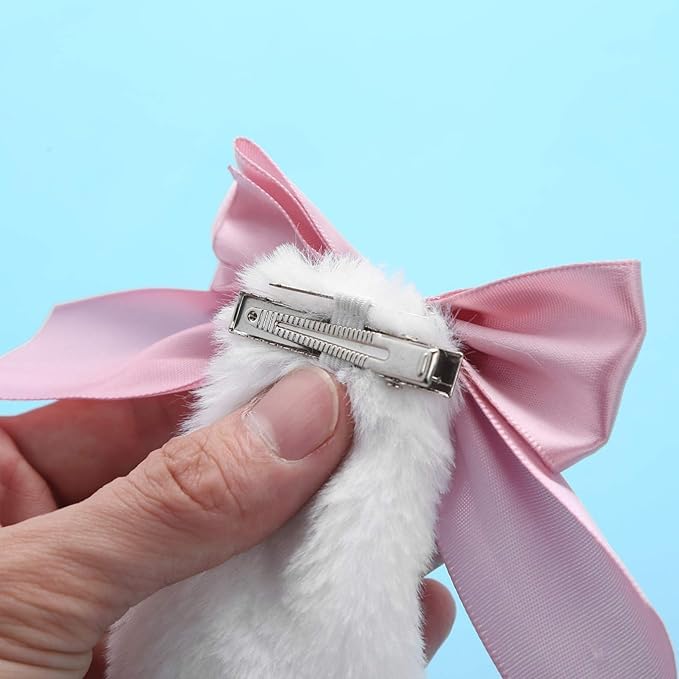 Par de pinzas para el cabello con orejas de conejita de peluche miniatura 6