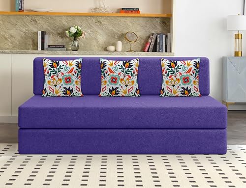 Image of Los Angeles Foldable Three Seater Sofa Cum Bed, Sofa Bed 5 X 6 Feet Jute Fabric Washable Cover- Including Cushion Perfect for Living Room
