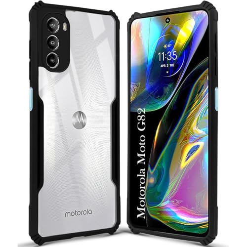 Image of Hybrid Back Cover for ‎Motorola Moto G82 5G, 360 Protection | Crystal Clear with Black Bumper | Camera Protection | Ultra Hybrid Transparent (Black Bumper)