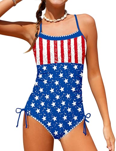 Image of BAVADER Girls Swimsuit One Piece Modest Girls Bathing Suit Solid Square Neck Ruched Adjustable Straps Padded Swimwear 9-16y