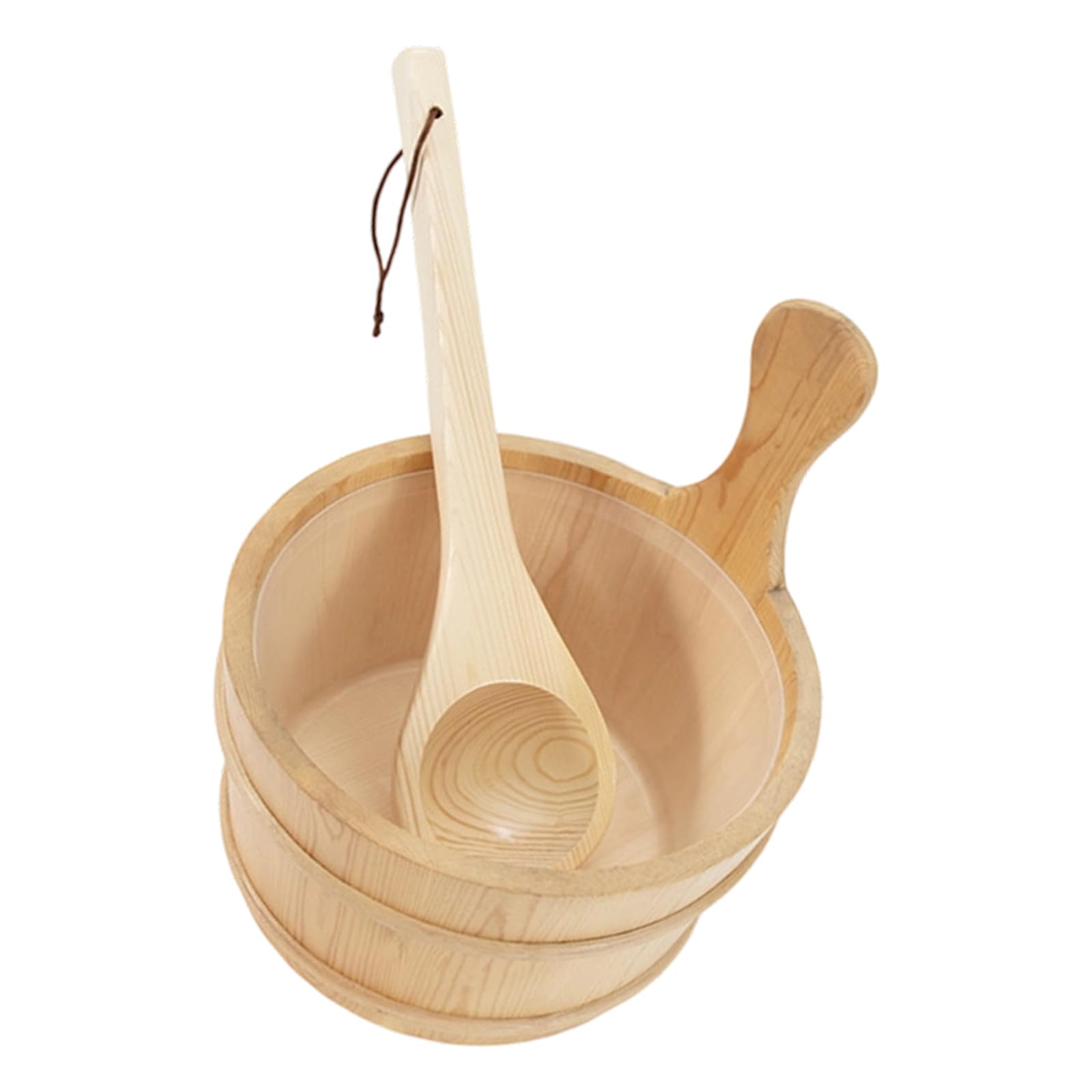 Upgrades Pine Sauna Bucket with Line & 100ml Ladles Natural Wood Sauna Accessories for Homes Relaxation Wooden Steambath Bucket
