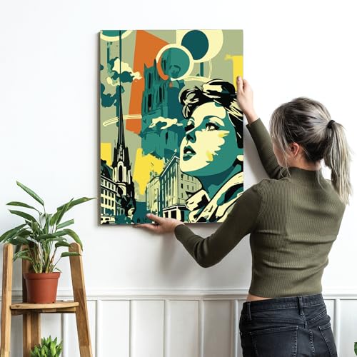 Image of PAINTINGMANTRA Stretched Modern Canvas Wall Art Painting, Women Face Pop Artwork for Living Room, Home, Bedroom, Office Decoration (Set of 1, 16x22 Inch)