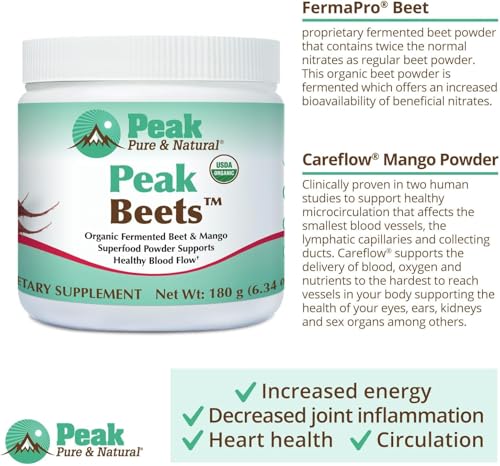 Image of Peak Pure & Natural Peak Organic Fermented Beets - Organic Fermented Beet Powder Superfood Drink Powder - Nitric Oxide Supplement Support for Normal Blood Pressure