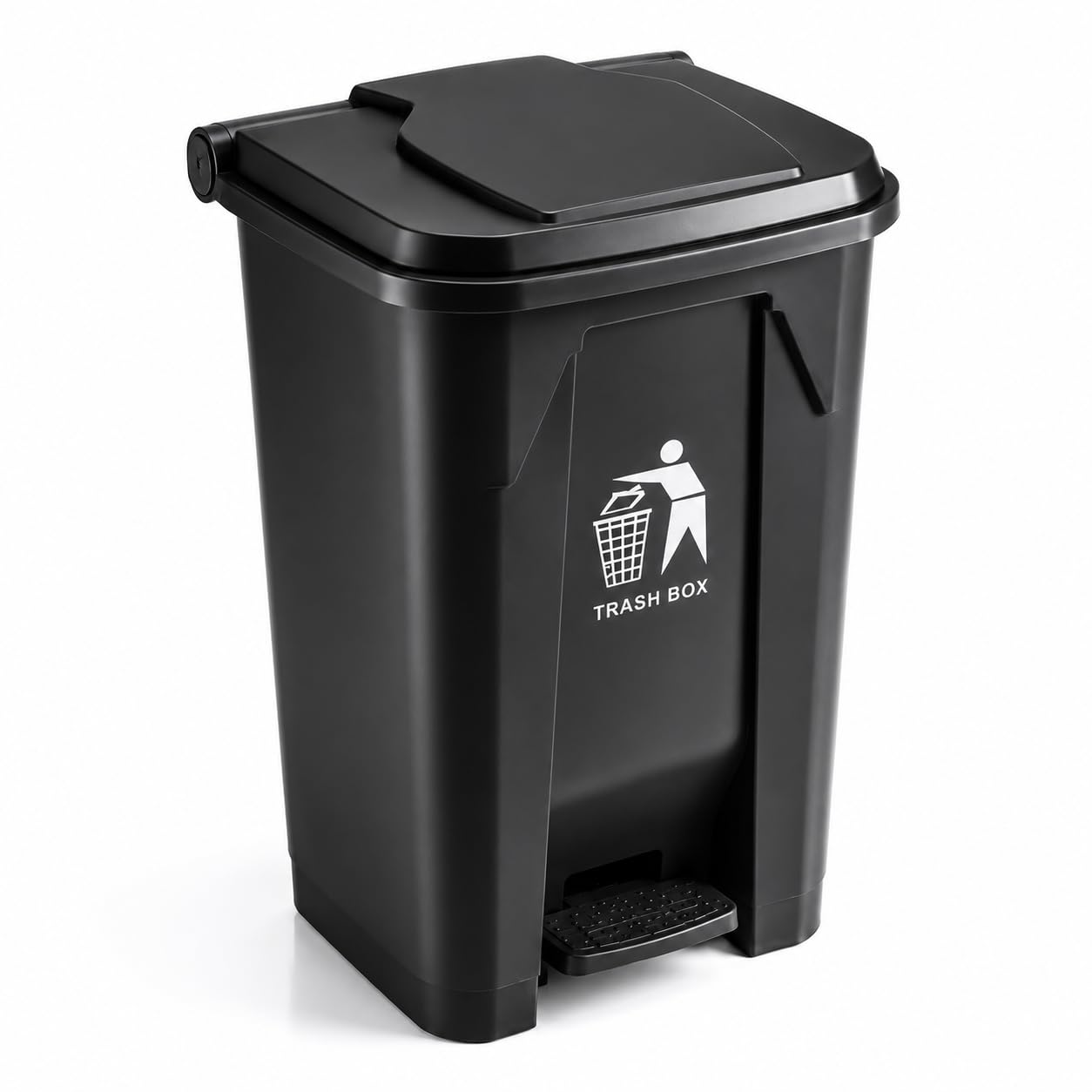 Pedal Bin with Lid, Durable Plastic Recycling Rubbish Waste Dustbin, Hands-Free Foot Pedal Trash Can 30L 50L 80L for Kitchen, Home, Office, Bathroom, Utility Room & Commercial Use (Black, 80 Liters)
