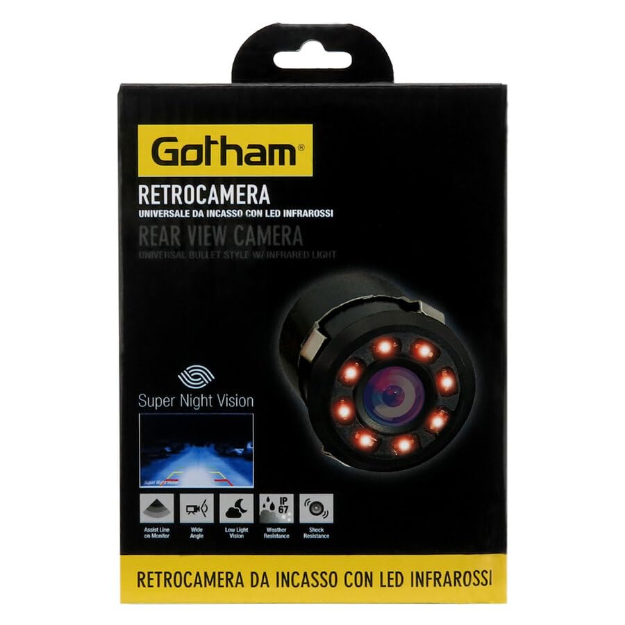 GOTHAM Retrocamera auto | Visione notturna | LED IR | Impermeabile | Assistenza al parcheggio | 170° | CMOS | 720x576