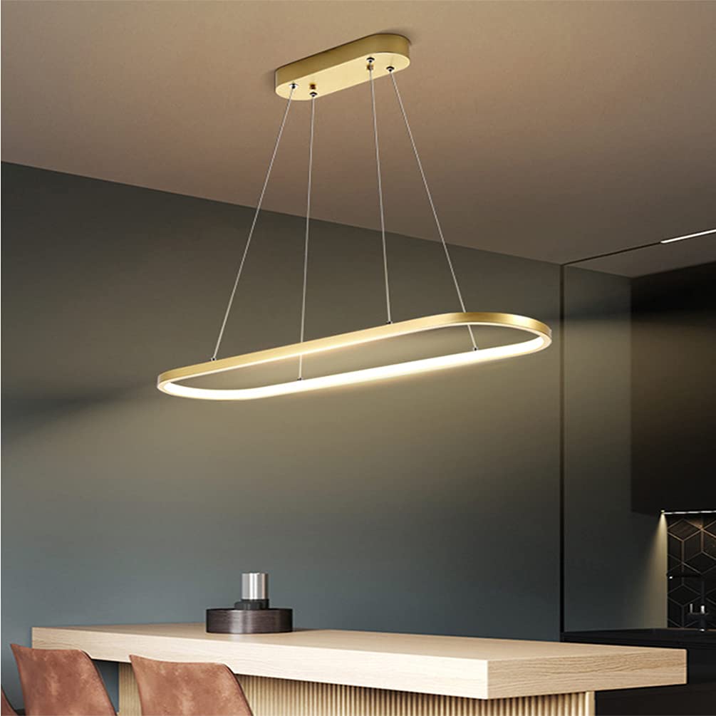 Nowoczesna lampa wisząca do jadalni LED, przyciemniana, złota, lampa wisząca owalna, żyrandol z regulacją wysokości z pilotem zdalnego sterowania, 54W, lampa wisząca do jadalni, kreatywna, kuchnia