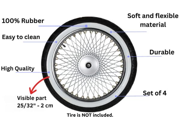 PORTAWALL Motorcycle tire 16 INCH White wall Tire insert rims side wall SET OF 4. 16 Rims Sidewall Rubber Ring Set/Universal Motorcyles Exterior Accessories(16in Slim profile 25/32'' (20mm) sidewall)