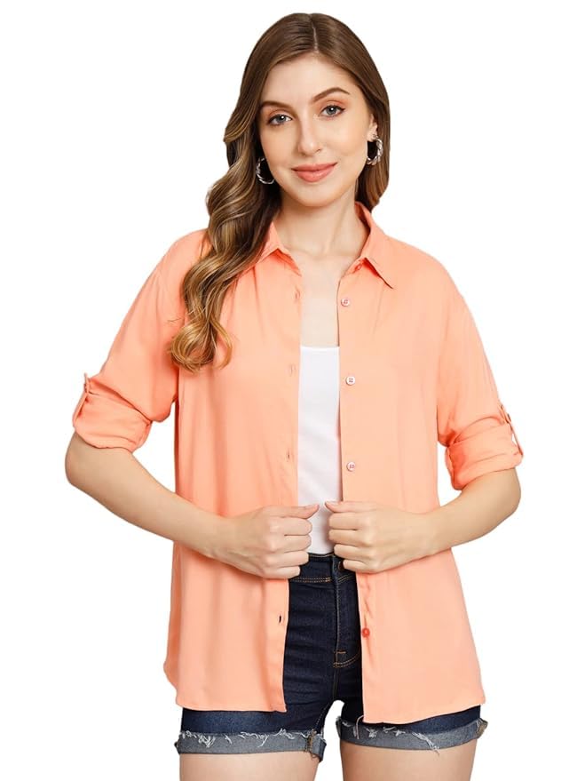 Women Boxy Fit Solid Casual Shirt (in, Alpha, XL, Regular, Peach)