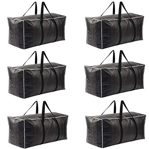Fouryouths Heavy Duty Extra Large Moving Bag Storage Tote Backpack Carrying Handles & Zipper Alternative to Moving Box for Travelling, College Carrying, Moving, Camping, Clothing Storage (6 Pack)â€¦